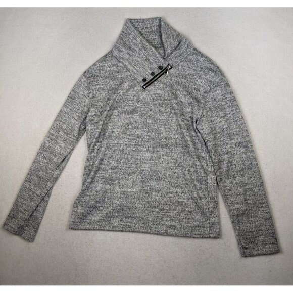 WOMEN'S GRAY LIGHT WEIGHT PULLOVER SWEATER ZIPPER BUTTON DETAIL - SIZE L - Picture 1 of 8